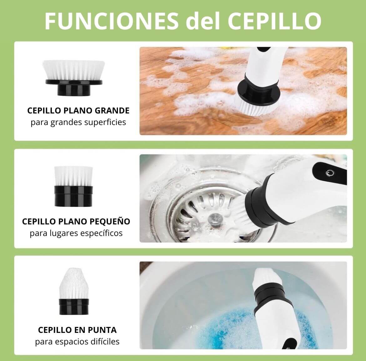 Cepillo Eléctrico Recargable para Limpieza Pisos, Baño, Cocina
